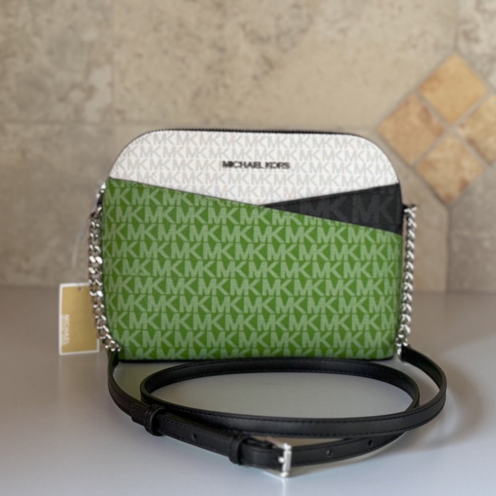 Michael Kors Jet Set Travel Dome Shoulder Crossbody Bag MK Green Multi - Picture 2 of 15